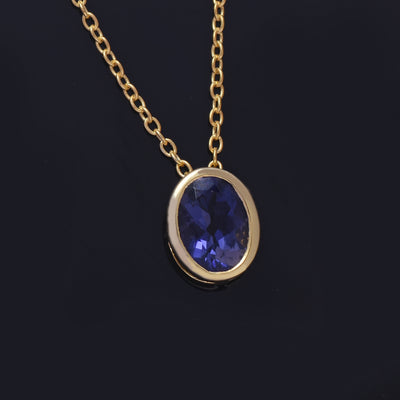 Oval Iolite Solitaire Chain  Necklace