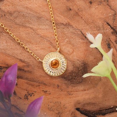 Citrine Chakra Wheel Silver Necklace