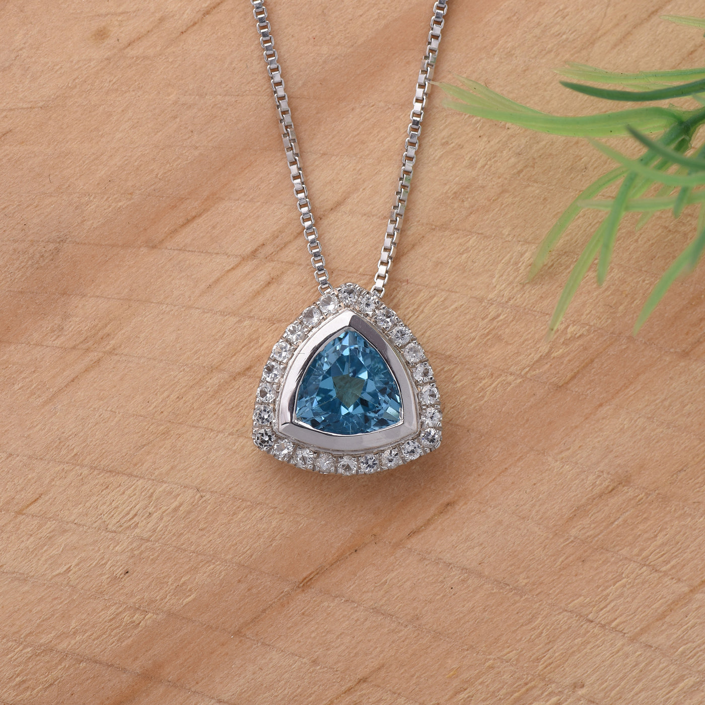 Blue Topaz Trillion Halo Chain Necklace