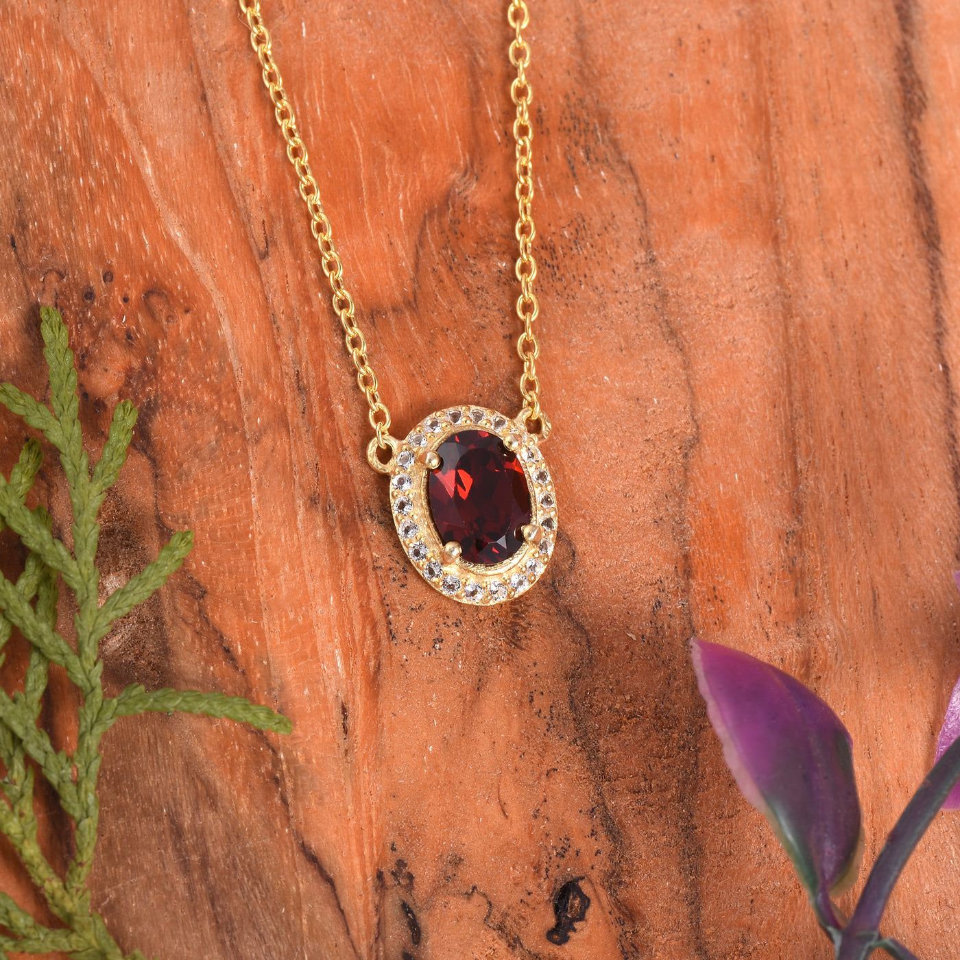 Garnet Halo Silver Chain Necklace