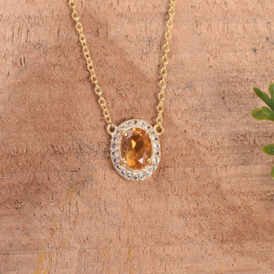 Citrine Oval Halo Dainty Necklace