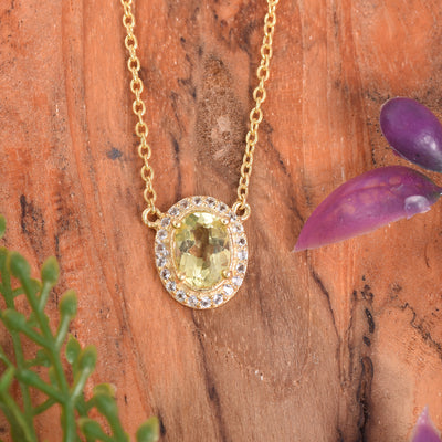 Oval Lemon Quartz Halo Necklace