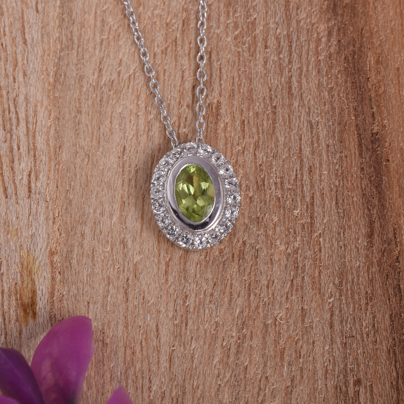 Peridot Halo Chain Necklace