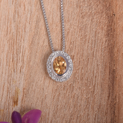 Citrine Oval Halo Chain Necklace