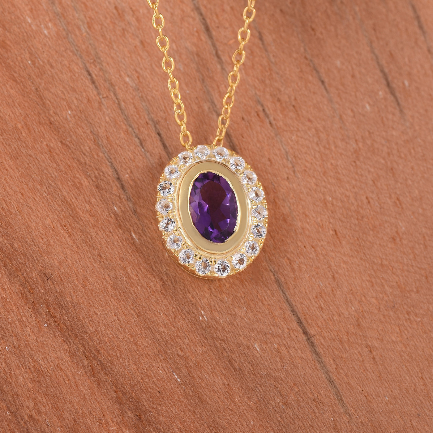 Amethyst Oval Halo Silver Necklace