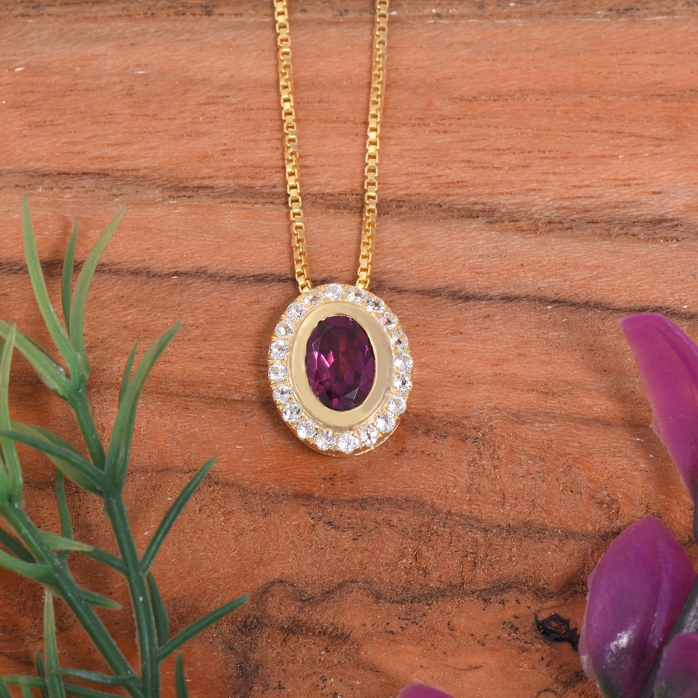 Rhodolite Halo Chain Necklace