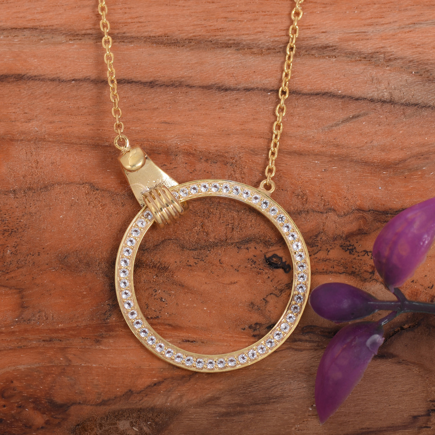 Hand and Circle White Topaz Necklace