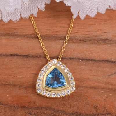 Blue Topaz Trillion Halo Necklace