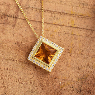 Citrine Square Halo Chain Necklace