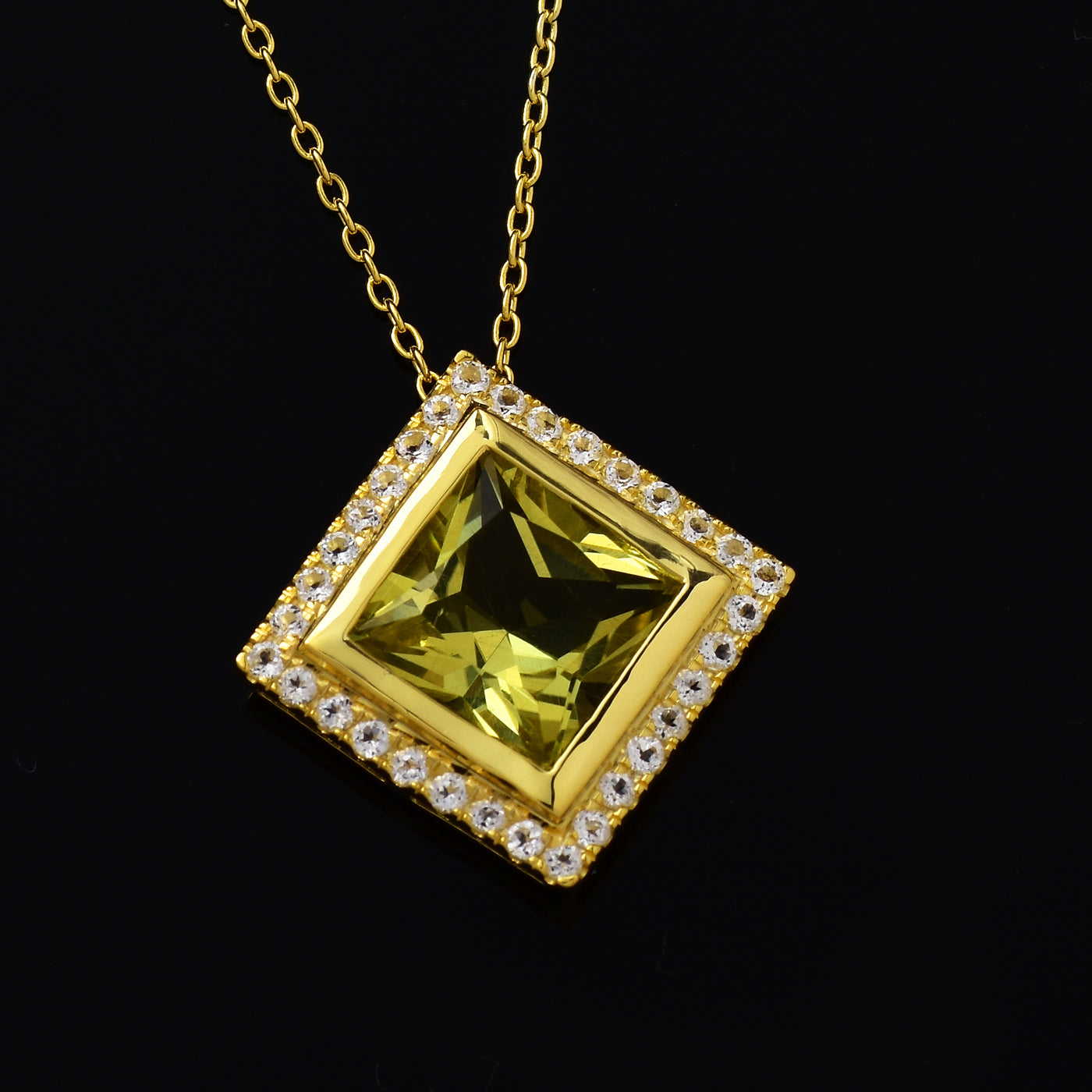 Peridot Halo Chain Necklace