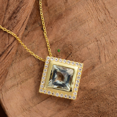 Green Amethyst Square Halo Necklace