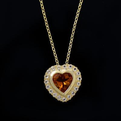 Citrine Heart Halo Silver Necklace