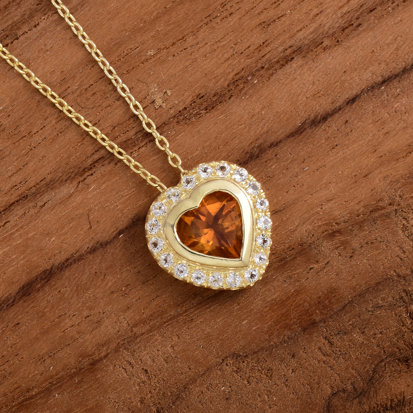 Citrine Heart Halo Silver Necklace