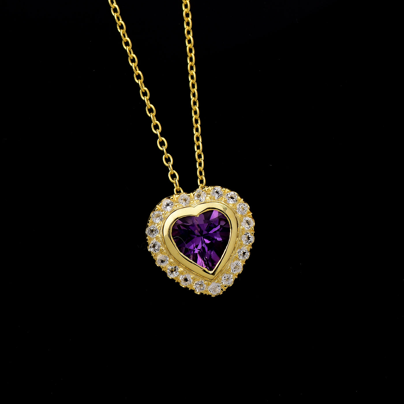 Amethyst Diamond Heart Halo Necklace