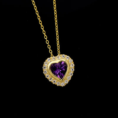 Amethyst Diamond Heart Halo Necklace