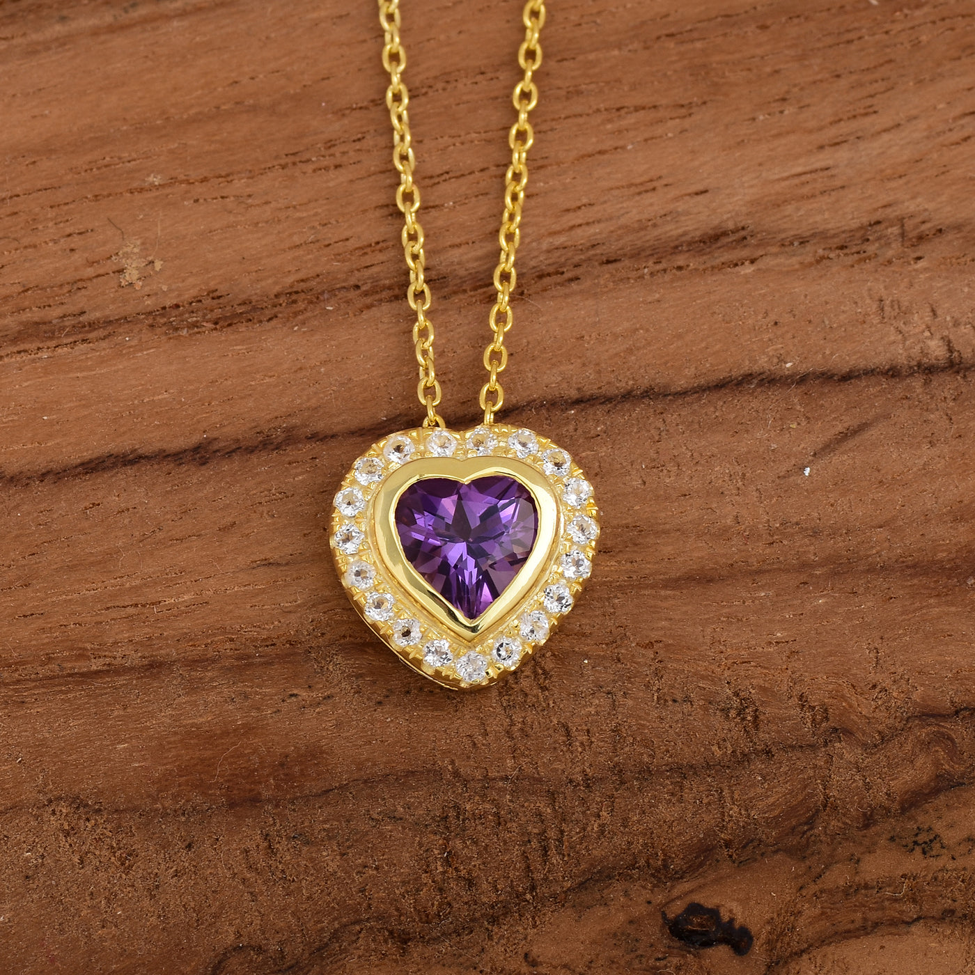 Amethyst Diamond Heart Halo Necklace