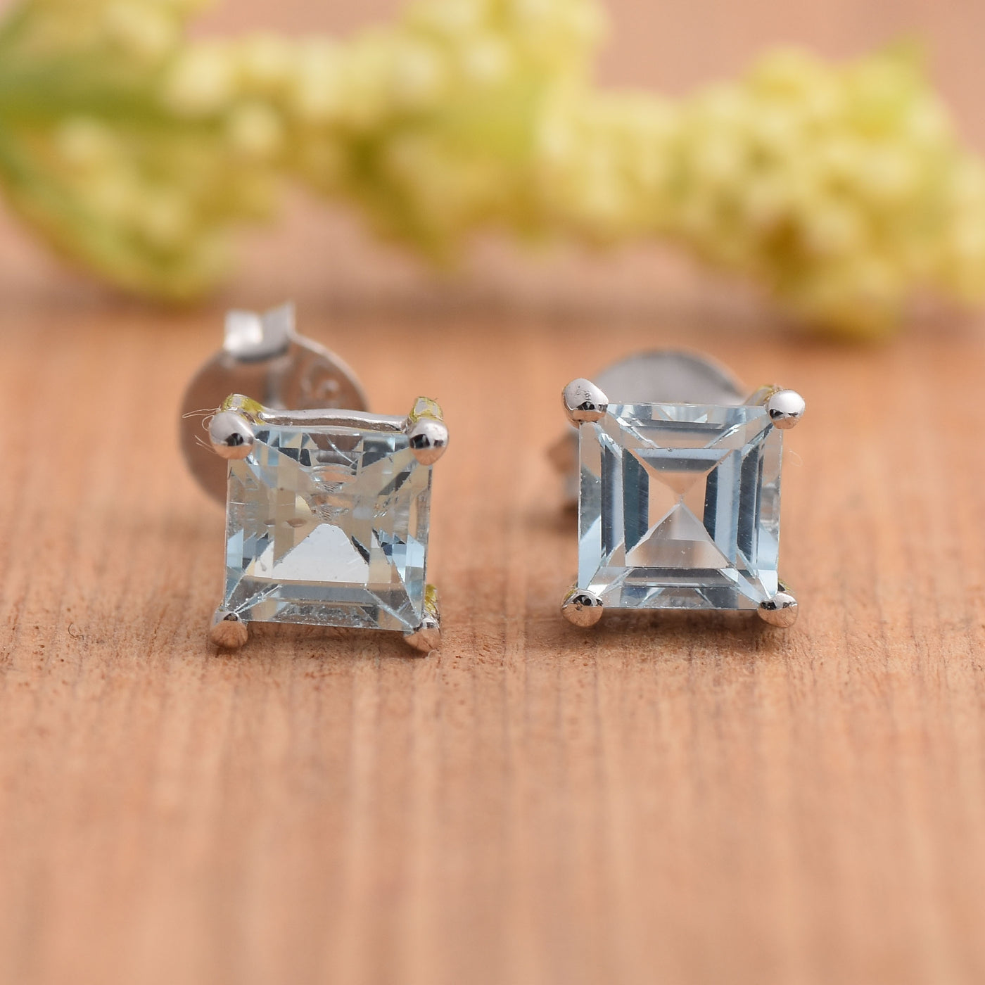 Princess Aquamarine Stud Earrings