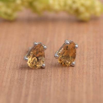 Pear shape Citrine Stud Earrings,