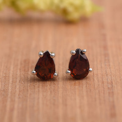 Garnet Gemstone Stud Earrings