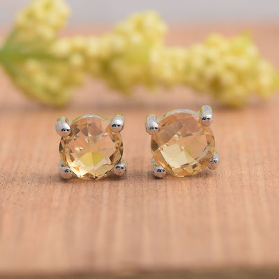 Citrine Solitaire Studs Earring