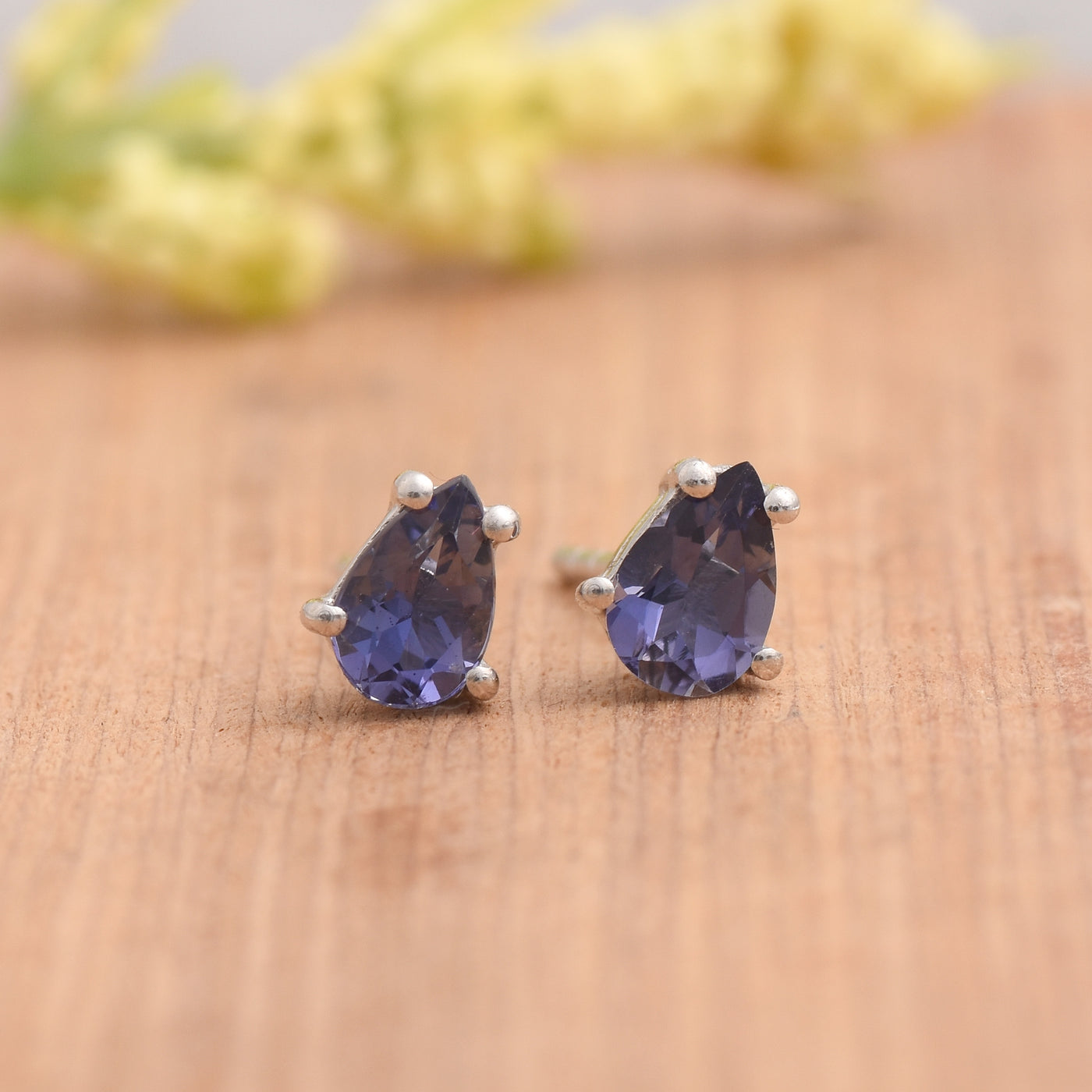 Pear Iolite Stud Earrings