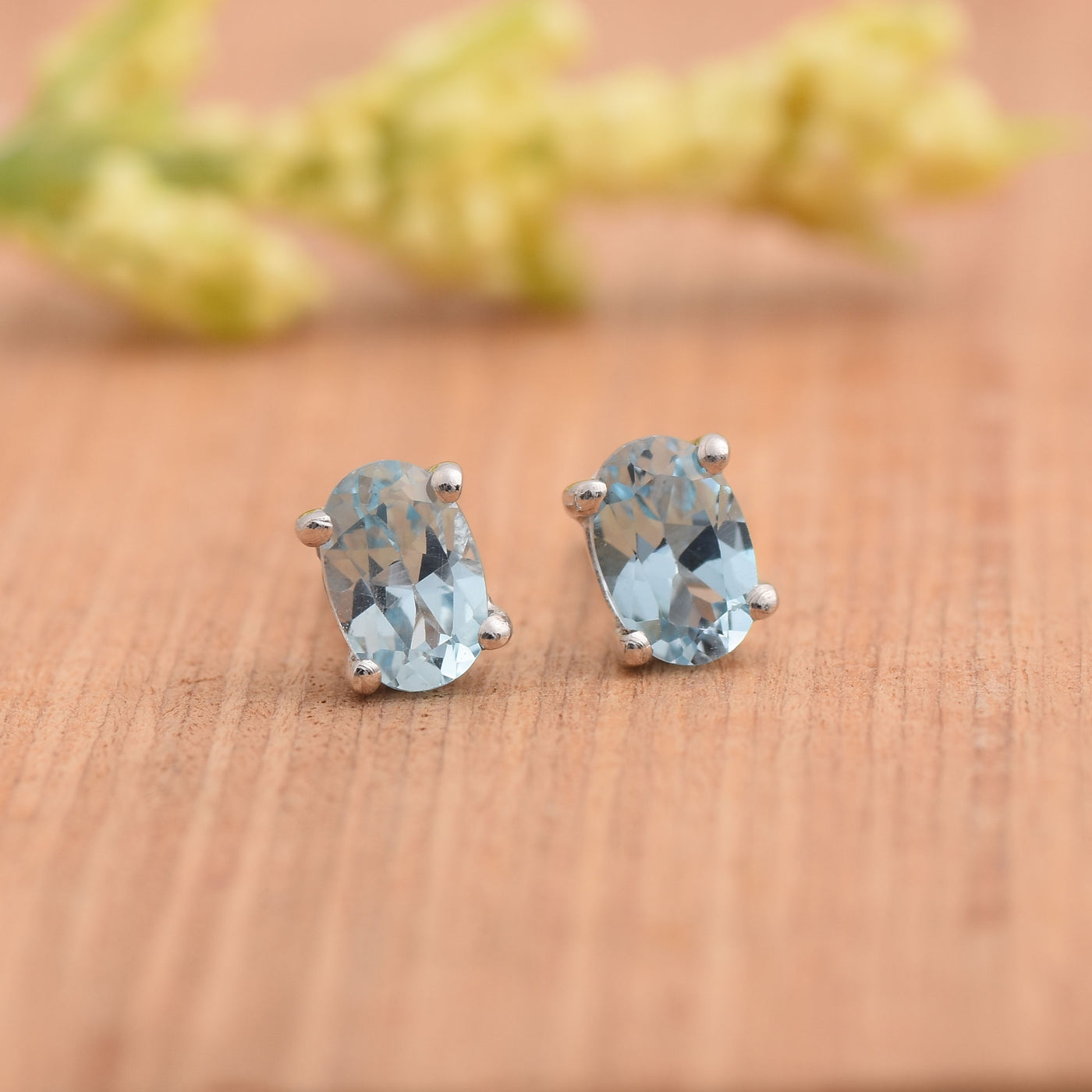 Blue Topaz Oval Stud Earrings