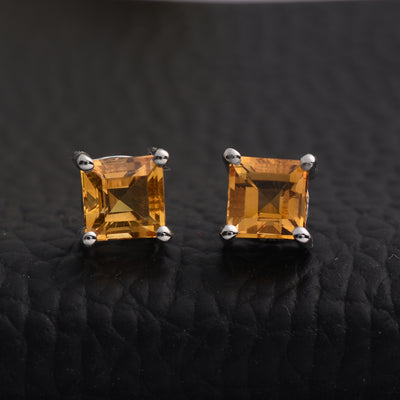 Silver Citrine Stud Earrings