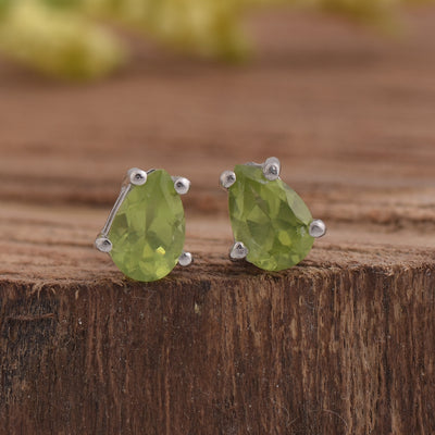 Peridot Teardrop Studs,