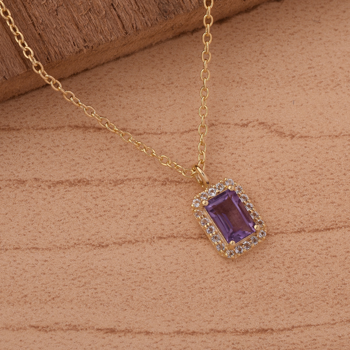 Amethyst Diamond Halo Chain Necklace