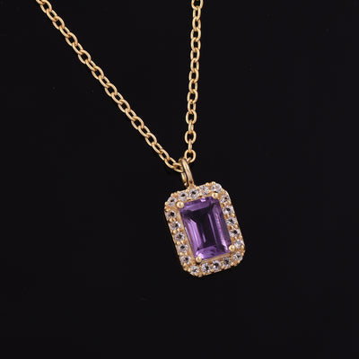 Amethyst Diamond Halo Chain Necklace