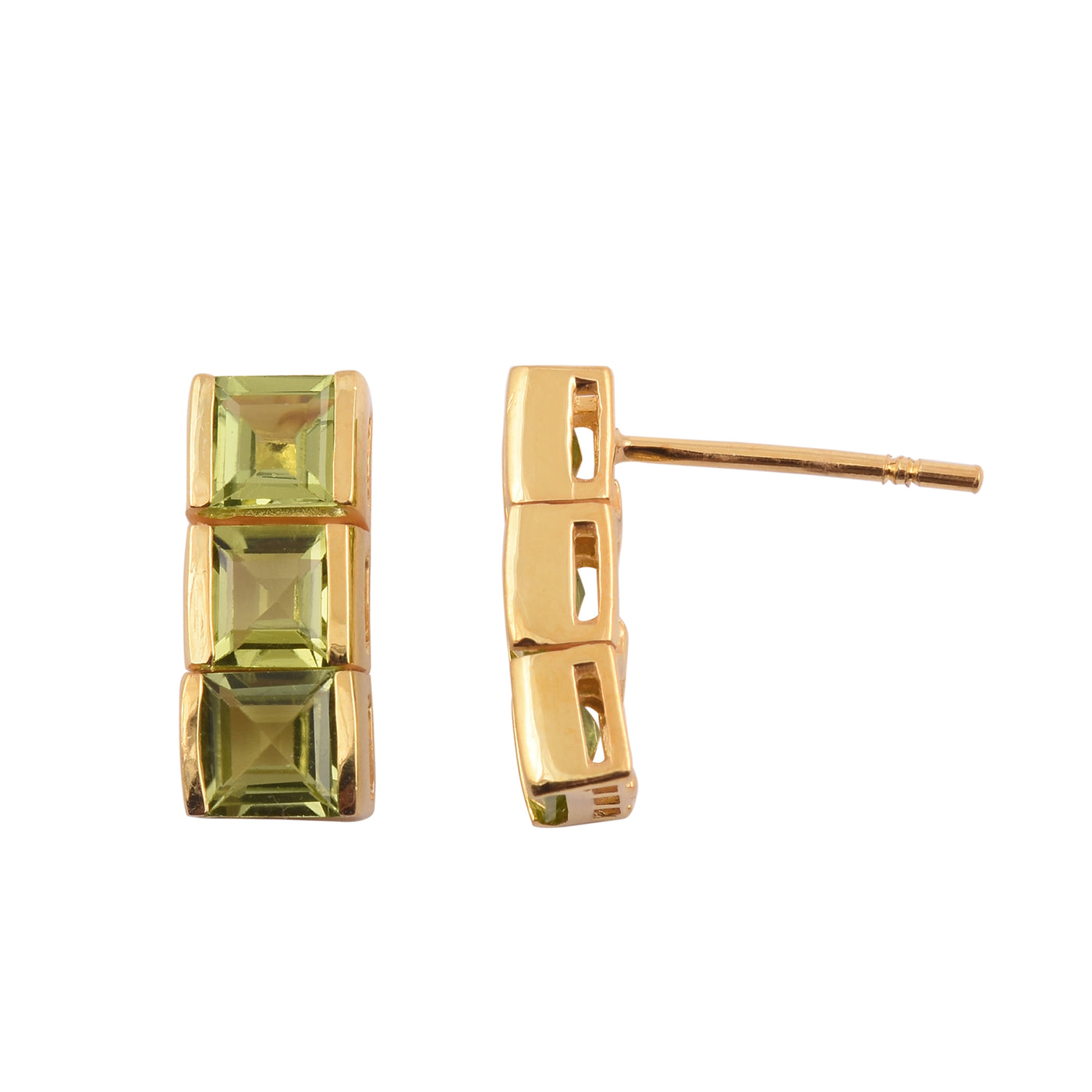 Peridot Bar Stud Earrings