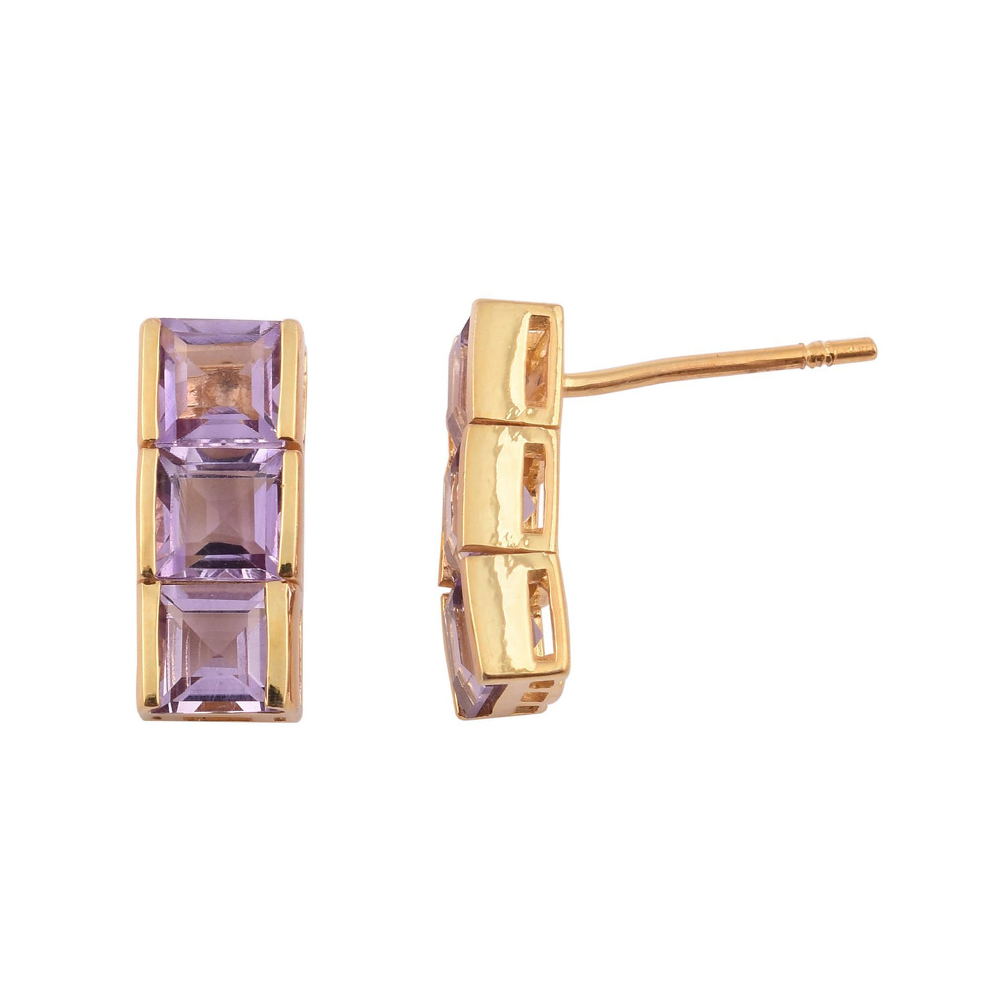 Amethyst Bar Stud Earrings