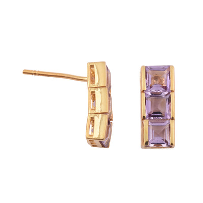 Amethyst Bar Stud Earrings