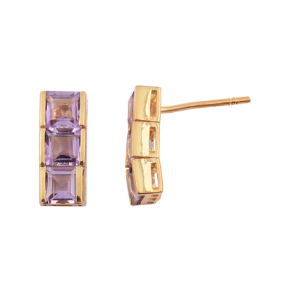 Amethyst Bar Stud Earrings