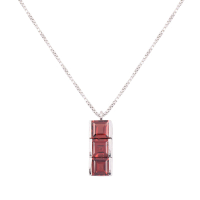 Garnet Square Trio Bar Necklace