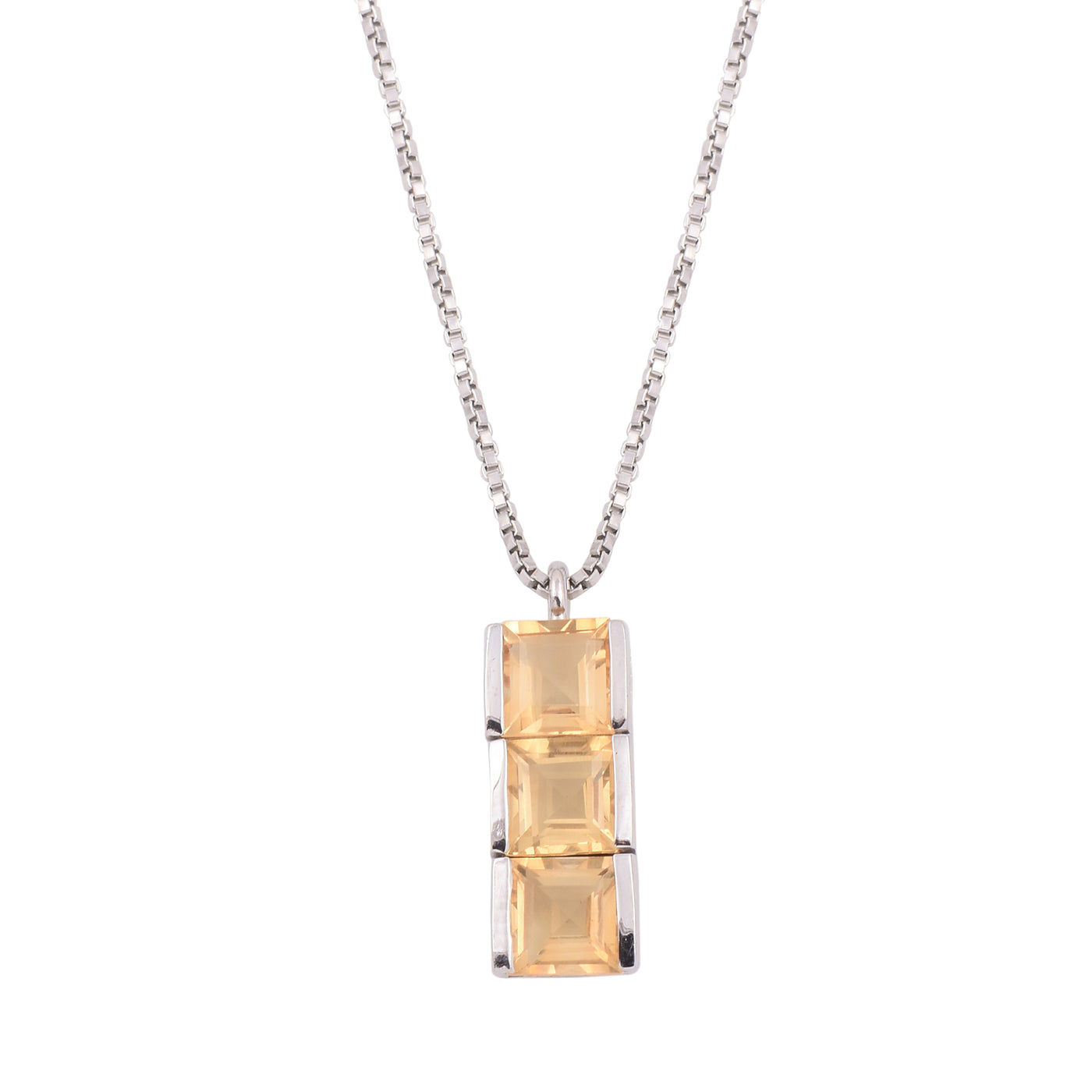 Square Citrine Trio Bar Necklace