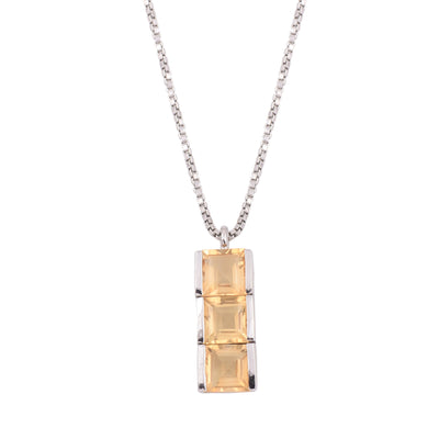 Square Citrine Trio Bar Necklace