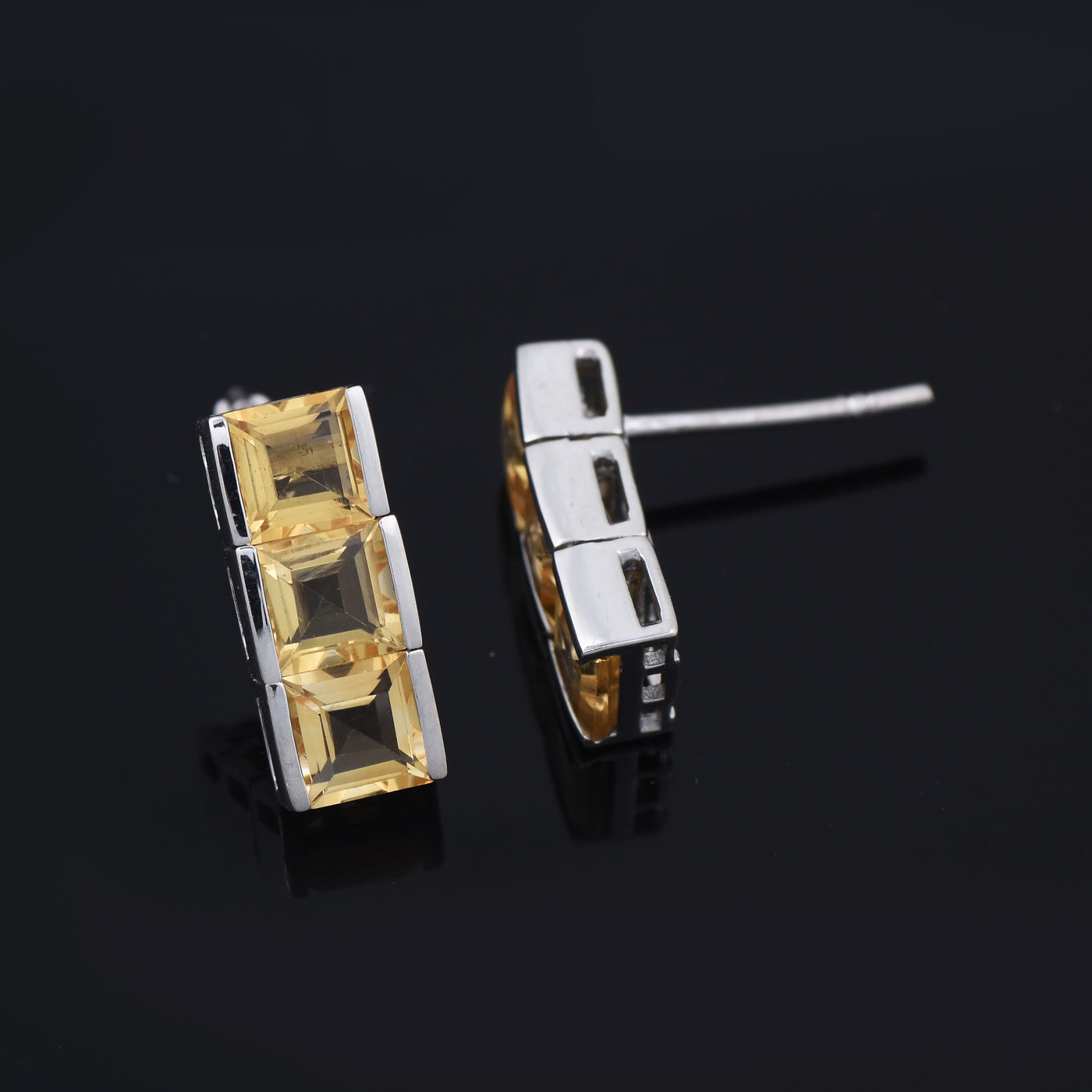 Citrine Trio Bar Stud Earrings