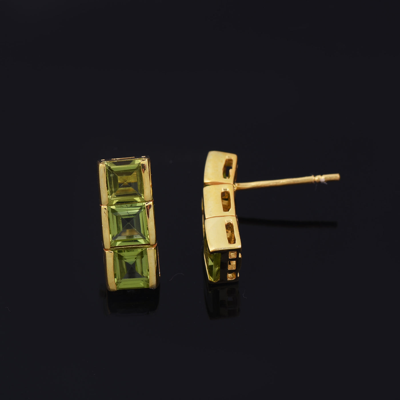 Peridot Bar Stud Earrings