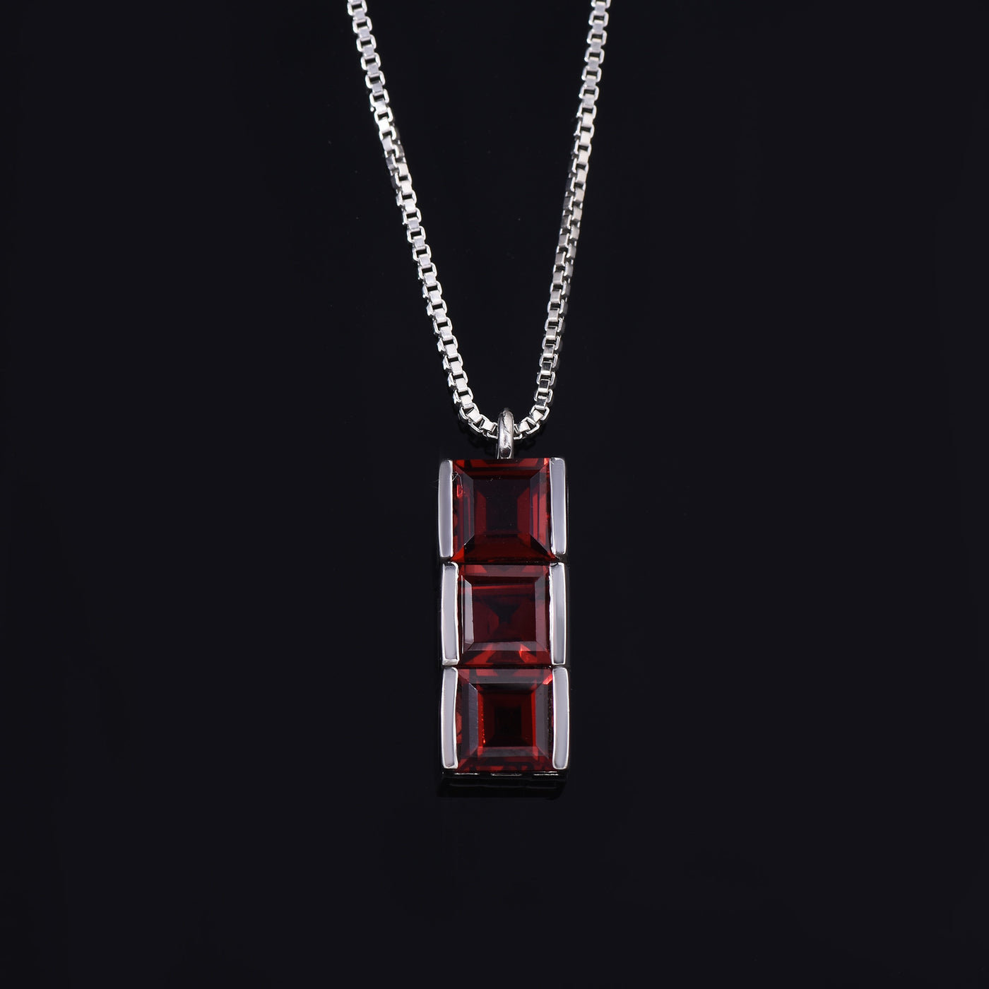 Garnet Square Trio Bar Necklace