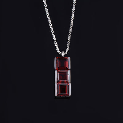 Garnet Square Trio Bar Necklace