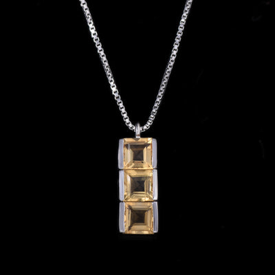 Square Citrine Trio Bar Necklace