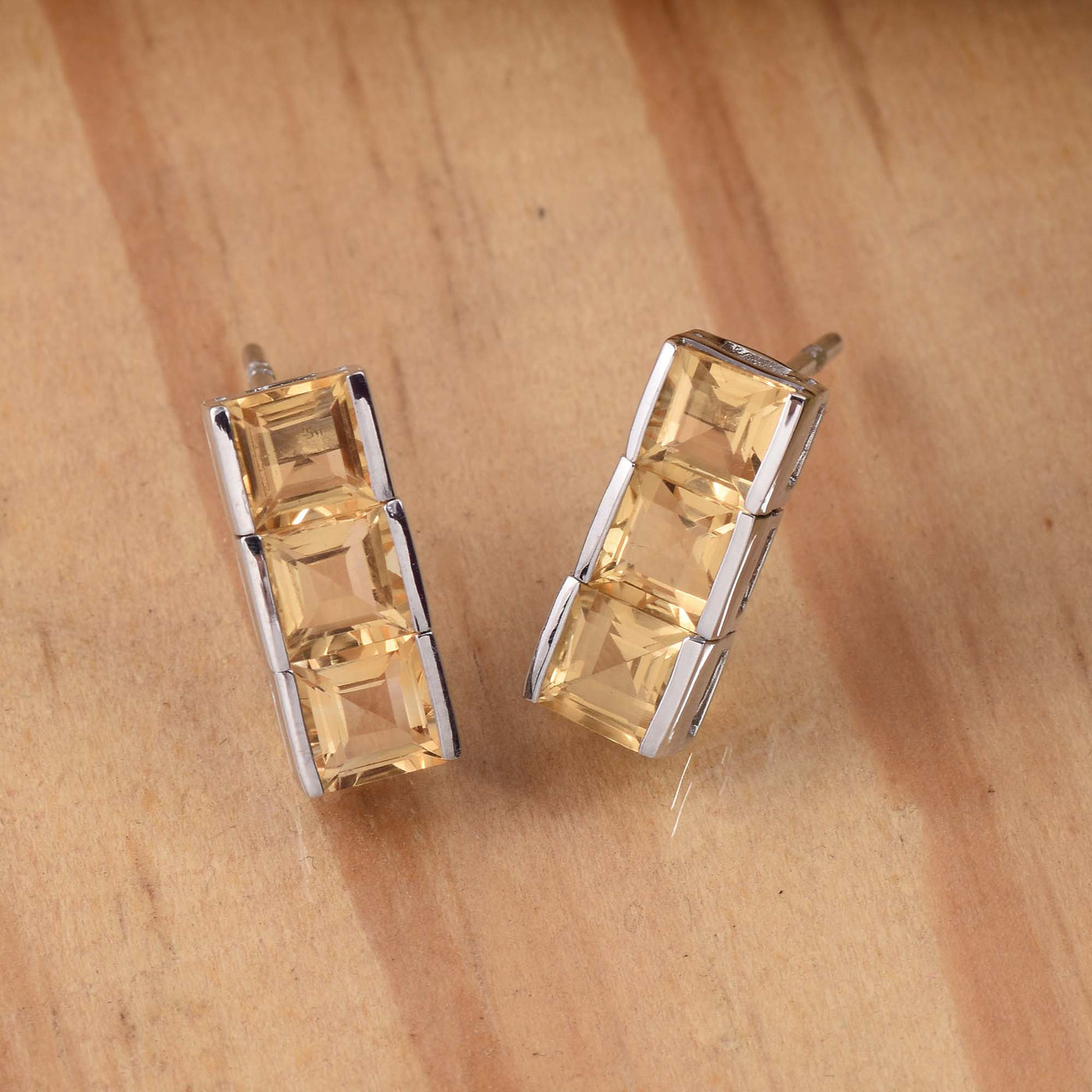 Citrine Trio Bar Stud Earrings