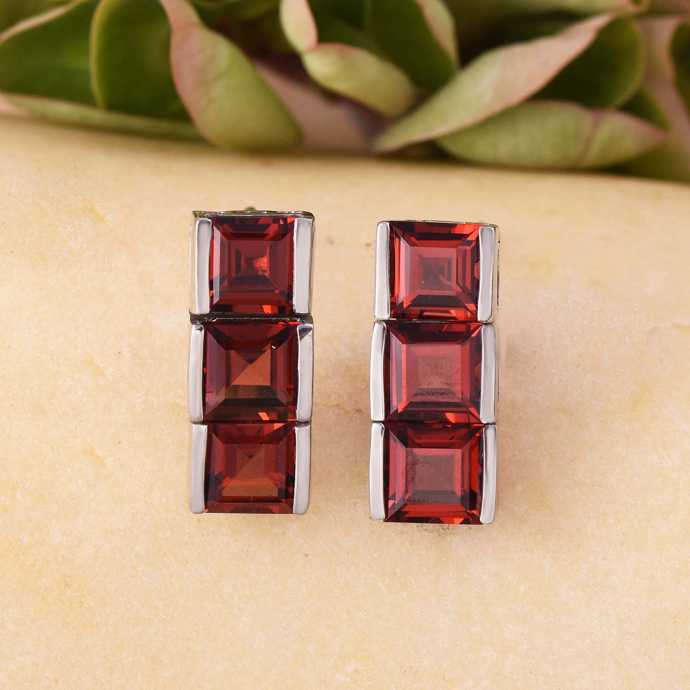 Princess Garnet Bar Earrings