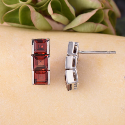 Princess Garnet Bar Earrings