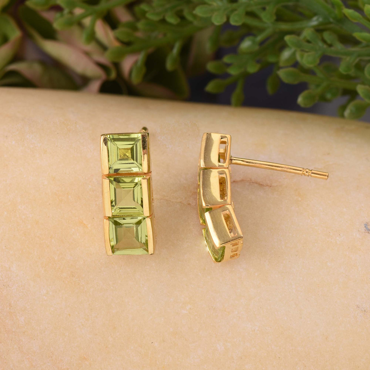 Peridot Bar Stud Earrings