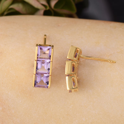 Amethyst Bar Stud Earrings