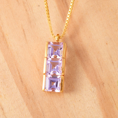 Amethyst Square Trio Bar Necklace