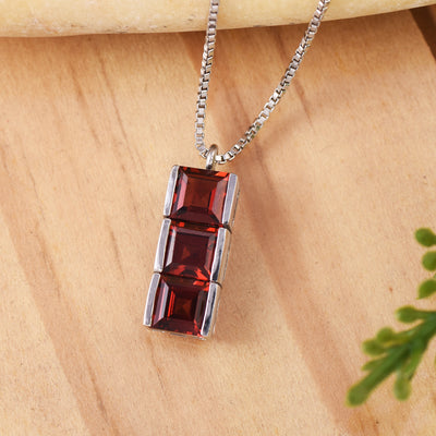 Garnet Square Trio Bar Necklace