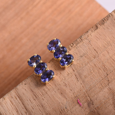 Oval Iolite Bar Studs